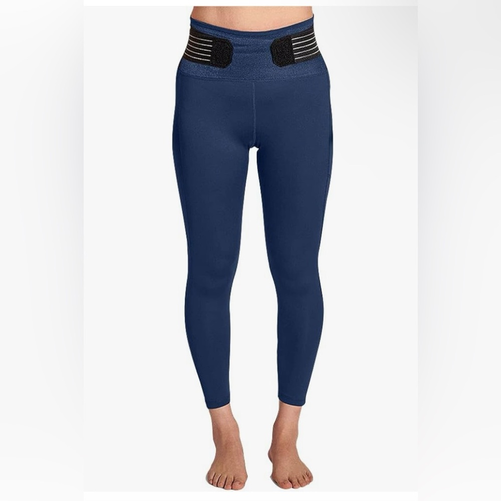 Tommie Copper Adjustable Lower Back Support Leggings 24” Ankle Pockets Navy New